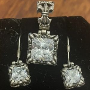 Vintage Silpada Sterling UPTOWN CZ Fleur de Lis Pendant Earrings Set.